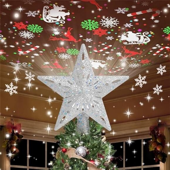 Christmas Tree Topper Lighted with 6 Projection Modes, Tree...